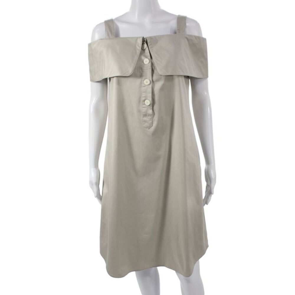 Opening Ceremony Women Beige Off Shoulder Shift Dress Cotton Button Size 4